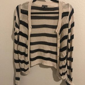 Express Open Weave Black & White Striped Cartigan